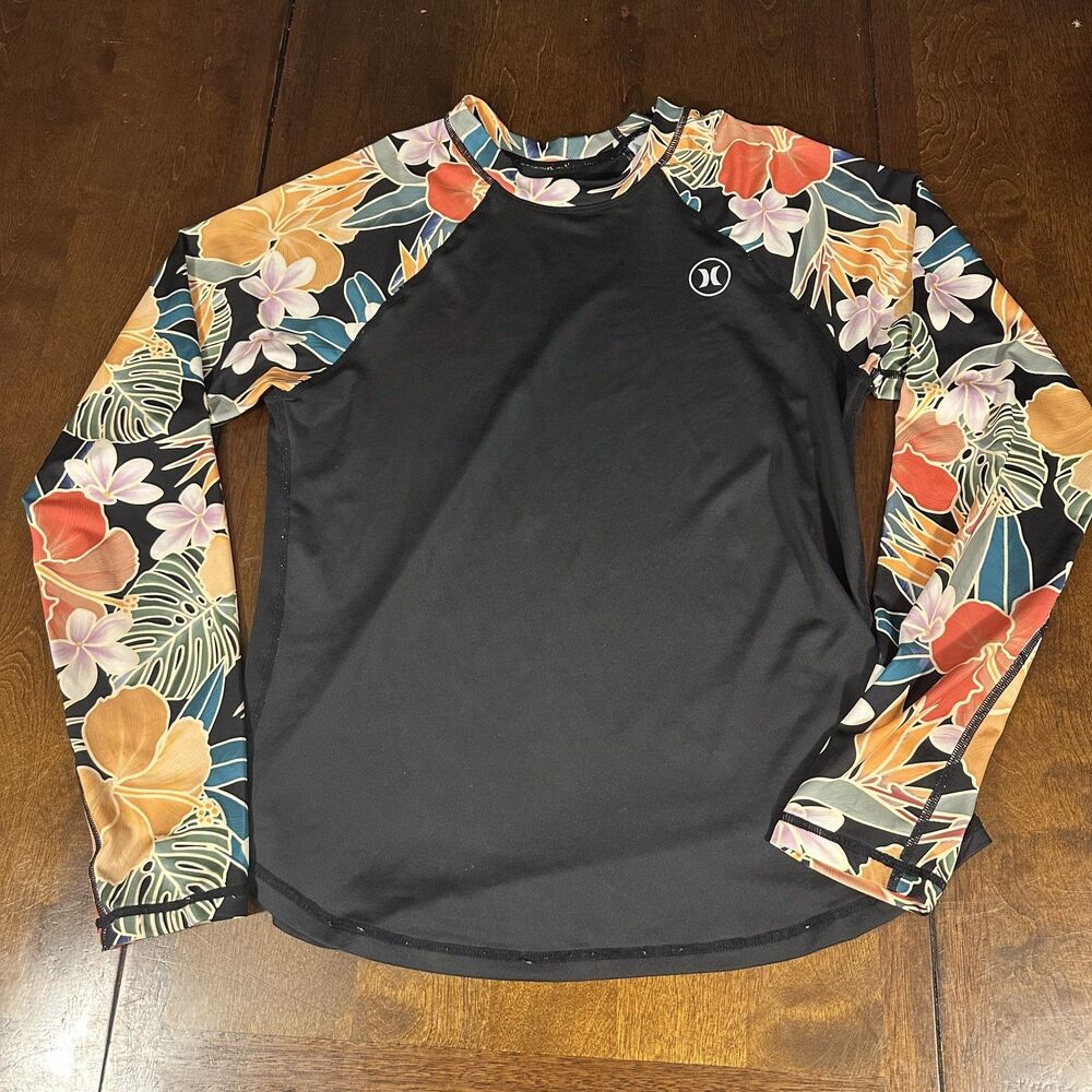 Hurley Women's Long Sleeve Rash Guard Scattered Palm UPF 50+ Medium